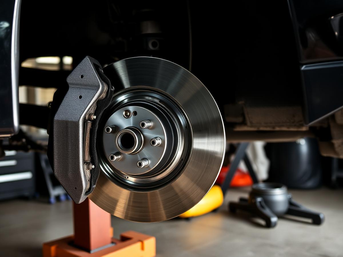 New brake pads and discs being fitted to a car