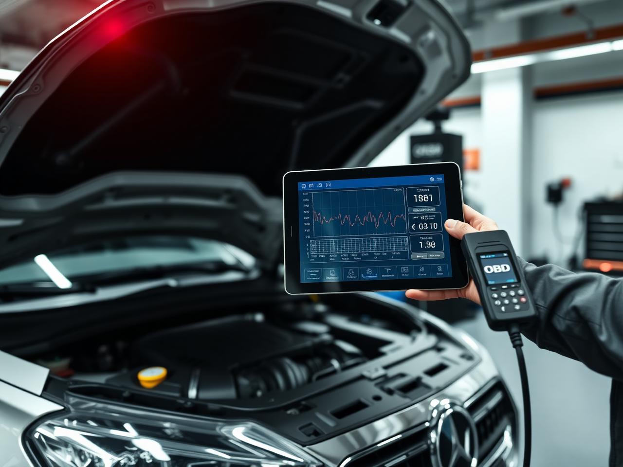 Technician reviewing live engine diagnostics on a tablet